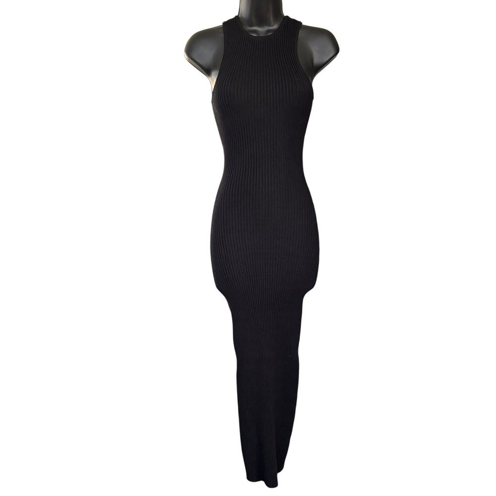 Meshki Knit Ribbed Bodycon Maxi Dress sz XS Black